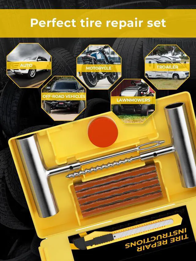 Alt view image 7 of 7 - Tire Repair Kit with Plugs Fix Punctures & Plug Flats with Ease - Heavy Duty Flat Tire Puncture Repair Kit for Car, Motorcycle, ATV, UTV, RV, Trailer, Tractor, Jeep, Etc