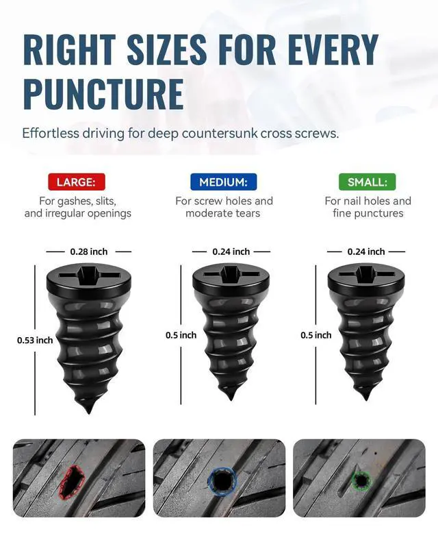 Alt view image 3 of 7 - Tire Repair Kit with Tire Plugs Screw Type, Heavy Duty Flat Tire Puncture Repair Nail Kit for Car, Truck, Motorcycle, SUV, ATV, Tractor