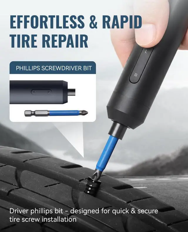 Alt view image 5 of 7 - Tire Repair Kit with Tire Plugs Screw Type, Heavy Duty Flat Tire Puncture Repair Nail Kit for Car, Truck, Motorcycle, SUV, ATV, Tractor