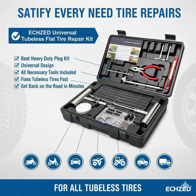 Alt view image 5 of 7 - Tire Repair Kit - 68pcs Heavy Duty Tire Plug Kit, Universal Tire Repair Tools to Fix Punctures and Plug Flats Patch Kit for Car, Motorcycle, Tractor, SUV, Truck, Tire Puncture Repair Kit