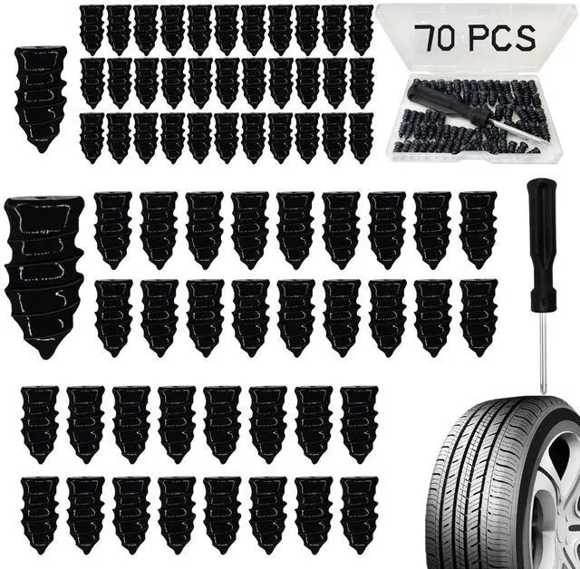 Main image of Tire Repair Nails 70PCS, Rubber Screw in Tyre Repair Screws Plugs Flat Tire Fix Rubber Nail Kits Heavy Duty Vacuum Tyre Tool with Screwdriver Box for Car Motorcycle Truck Jeep Puncture (35S+35L)