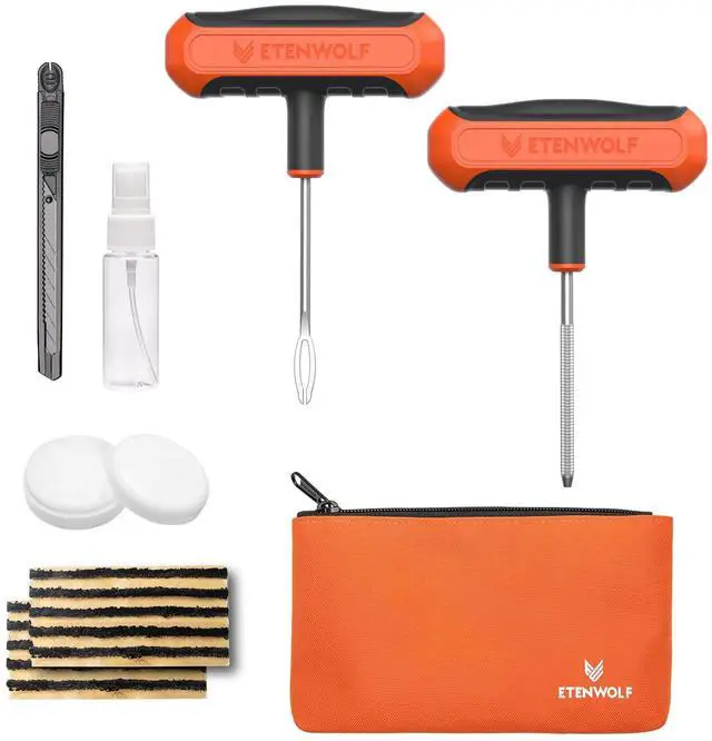 Main image of Flat Tire Repair Kit with Plugs 16 Pcs, Heavy Duty Tire Plug Kit for Car, Motorcycle, ATV, Jeep, Truck, Tractor (Vivid Orange)