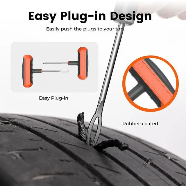 Alt view image 3 of 6 - Flat Tire Repair Kit with Plugs 16 Pcs, Heavy Duty Tire Plug Kit for Car, Motorcycle, ATV, Jeep, Truck, Tractor (Vivid Orange)