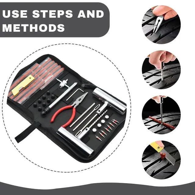 Alt view image 4 of 6 - 45PCS Car Tire Repair Kits, Heavy Duty Tire Plug Kit to Fix Punctures Plug Flats, Vehicle Patch Repairing Set Accessories, Universal for SUV, RV, Truck, Tractor, Trailer, Motorcyle (45PCS)