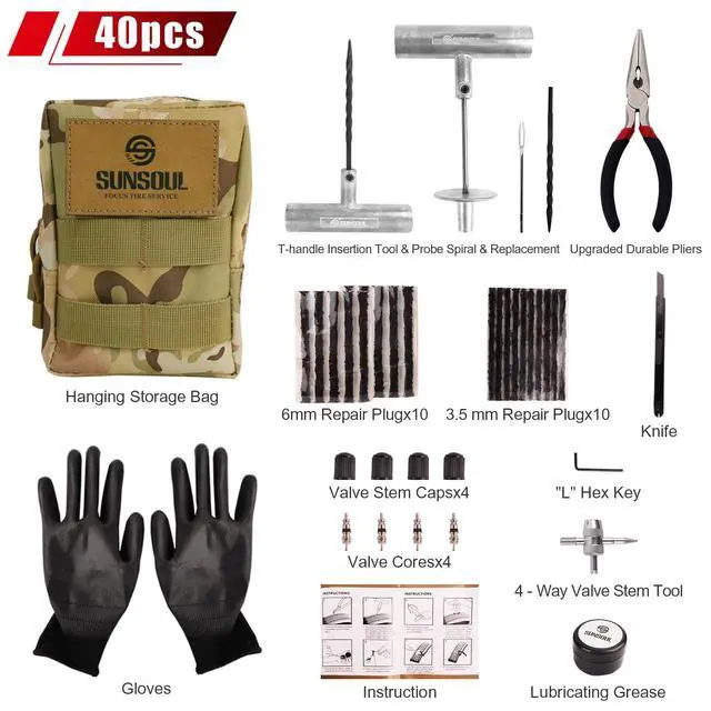 Alt view image 2 of 7 - Tire Repair Kit - 40PCS Heavy Duty Tire Plug Kit with Storage Bag, Universal Zinc Alloy Puncture Repair Tools for Car, Motorcycle, Truck, ARB, ATV, UTV, Tractor, RV, SUV, Trailer
