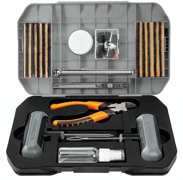 Main image of Tire Repair Kit 42 Pcs, Heavy Duty Tire Plug Kit to Fix Punctures, Tire Repair Tool with Plugs for Car, Motorcycle, ATV, Jeep, Truck, Tractor, Gifts for Him Her Men Women (Grey)