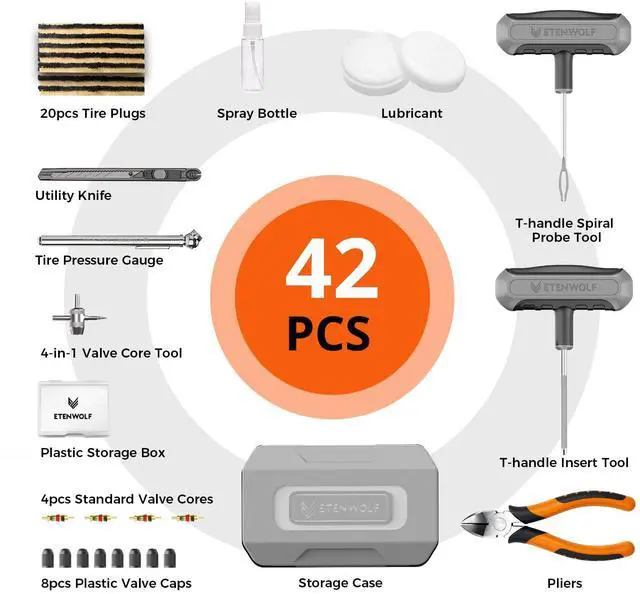 Alt view image 2 of 6 - Tire Repair Kit 42 Pcs, Heavy Duty Tire Plug Kit to Fix Punctures, Tire Repair Tool with Plugs for Car, Motorcycle, ATV, Jeep, Truck, Tractor, Gifts for Him Her Men Women (Grey)
