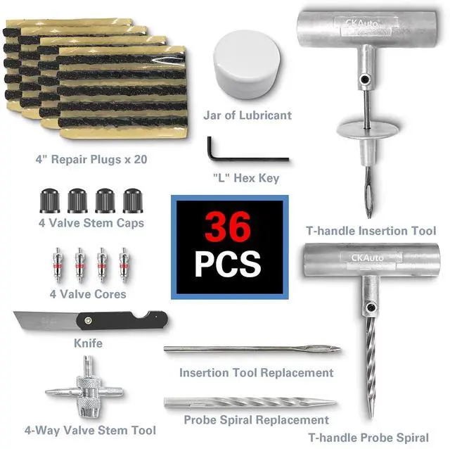 Alt view image 2 of 6 - Universal Tire Repair Kit, Heavy Duty Car Emergency Tool Kit for Flat Tire Puncture Repair, 36 Pcs Value Pack, Tire Plug Kit fit for Autos, Cars, Motorcycles, Trucks, RVs, etc.