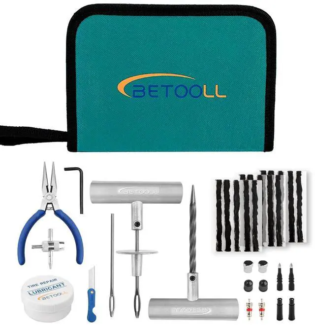 Main image of Tire Repair Kit, 35 Pcs Professional Heavy Duty Universal Emergency Flat Tire Repair Kit to Fix Punctures, for car Motorcycle, Truck, Golf Cart, ATV, Tractor, ARB, RV, SUV, Trailer etc.