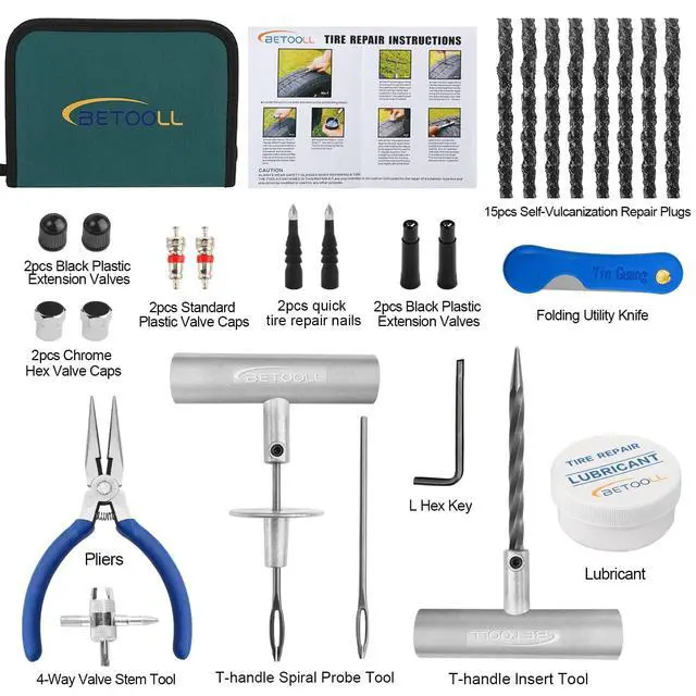 Alt view image 7 of 7 - Tire Repair Kit, 35 Pcs Professional Heavy Duty Universal Emergency Flat Tire Repair Kit to Fix Punctures, for car Motorcycle, Truck, Golf Cart, ATV, Tractor, ARB, RV, SUV, Trailer etc.
