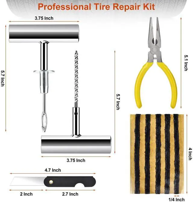 Alt view image 3 of 7 - Tire Repair Kit, 48Pcs Tire Repair Tool with Plugs & Nail, Professional Heavy Duty Emergency Flat Tire Repair, Repair Tire for Car, RV, SUV, Jeep, UTV, Truck, Motorcycle, Tractor, Mower, Wheelbarrow