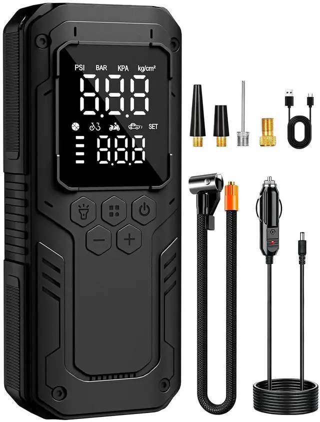 Main image of Tire Inflator Portable Air Compressor, 5X Faster Air Pump for Car Tires with Powerful Battery, 12V DC & Autostop, 150PSI Cordless Tire Pump for Car, Motorcycle, Bike, Balls