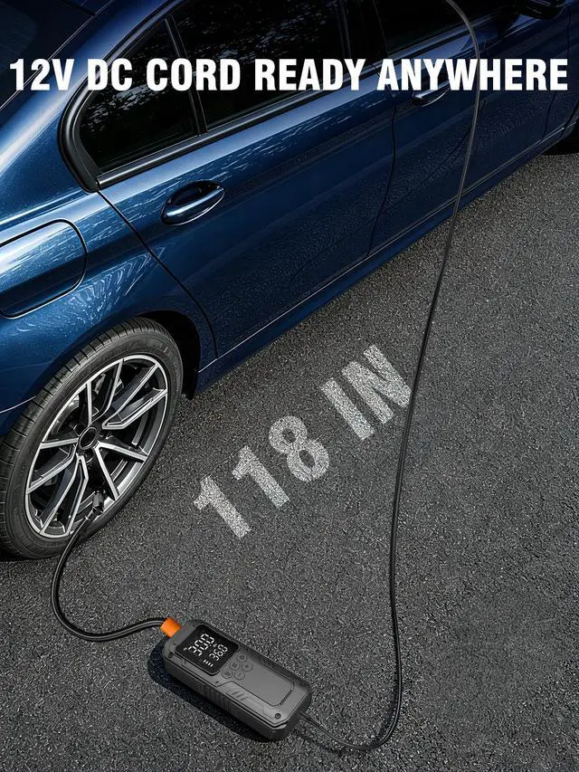 Alt view image 2 of 7 - Tire Inflator Portable Air Compressor, 5X Faster Air Pump for Car Tires with Powerful Battery, 12V DC & Autostop, 150PSI Cordless Tire Pump for Car, Motorcycle, Bike, Balls