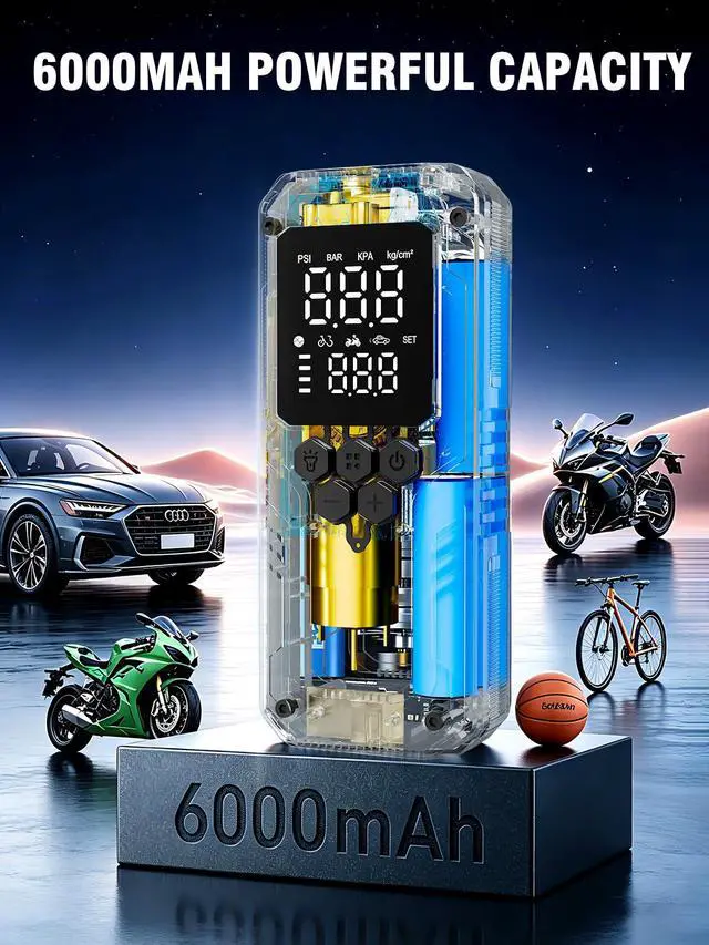 Alt view image 3 of 7 - Tire Inflator Portable Air Compressor, 5X Faster Air Pump for Car Tires with Powerful Battery, 12V DC & Autostop, 150PSI Cordless Tire Pump for Car, Motorcycle, Bike, Balls