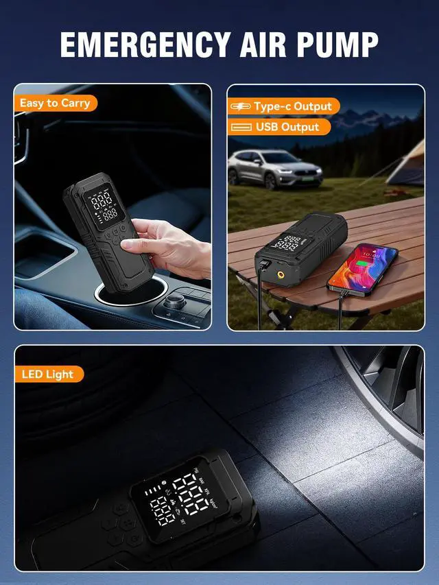 Alt view image 7 of 7 - Tire Inflator Portable Air Compressor, 5X Faster Air Pump for Car Tires with Powerful Battery, 12V DC & Autostop, 150PSI Cordless Tire Pump for Car, Motorcycle, Bike, Balls