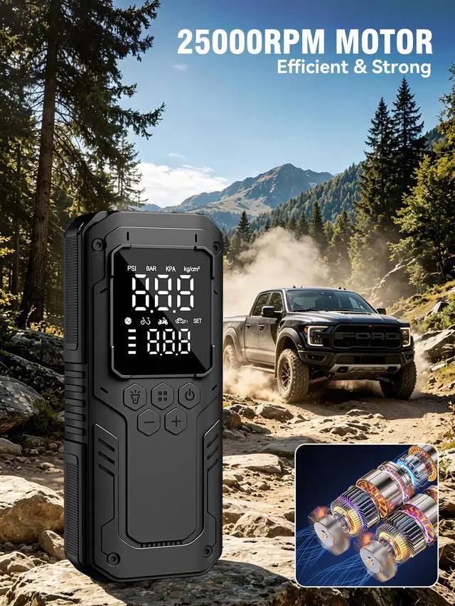 Alt view image 6 of 7 - Tire Inflator Portable Air Compressor, 5X Faster Air Pump for Car Tires with Powerful Battery, 12V DC & Autostop, 150PSI Cordless Tire Pump for Car, Motorcycle, Bike, Balls