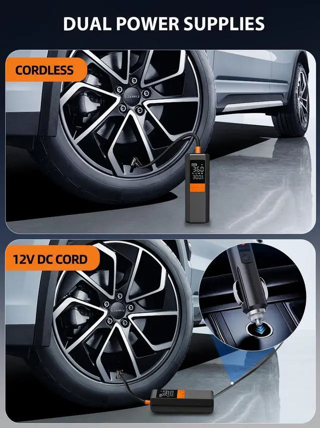 Alt view image 3 of 7 - Tire Inflator Portable Air Compressor, 5X Faster Air Pump for Car Tires, 150PSI Cordless Tire Pump with Powerful Battery, Digital Gauge, 12V DC & Auto Shut-Off for Car, Bike, Motorcycle, Balls