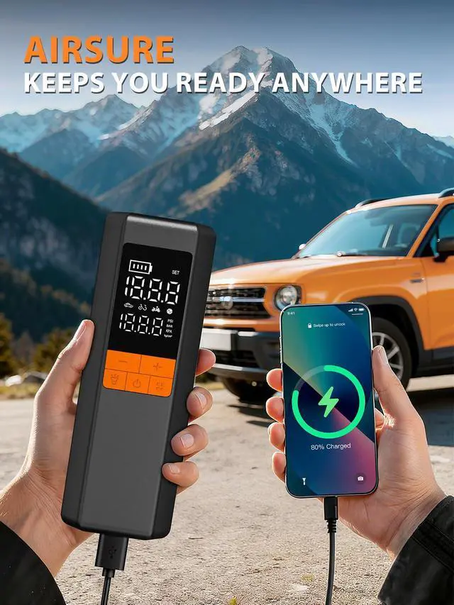 Alt view image 5 of 7 - Tire Inflator Portable Air Compressor, 5X Faster Air Pump for Car Tires, 150PSI Cordless Tire Pump with Powerful Battery, Digital Gauge, 12V DC & Auto Shut-Off for Car, Bike, Motorcycle, Balls