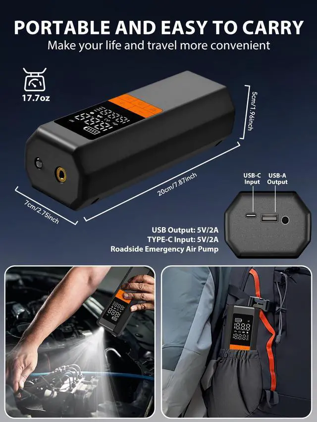 Alt view image 6 of 7 - Tire Inflator Portable Air Compressor, 5X Faster Air Pump for Car Tires, 150PSI Cordless Tire Pump with Powerful Battery, Digital Gauge, 12V DC & Auto Shut-Off for Car, Bike, Motorcycle, Balls