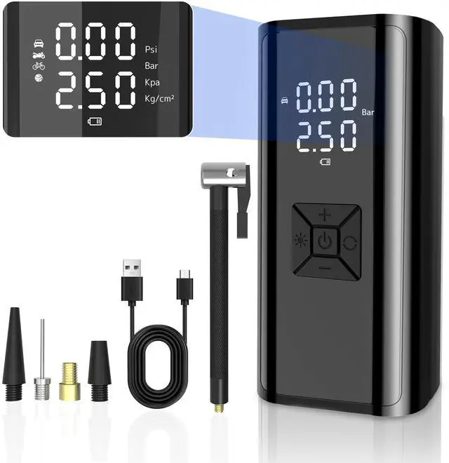 Main image of Portable Air Pump for Car Tires with Digital Pressure Gauge, 150PSI Cordless Portable Tire Inflator Air Compressor Electric Rechargeable Tire Air Pump with Emergency Light for Car Bike Motorcycle Ball
