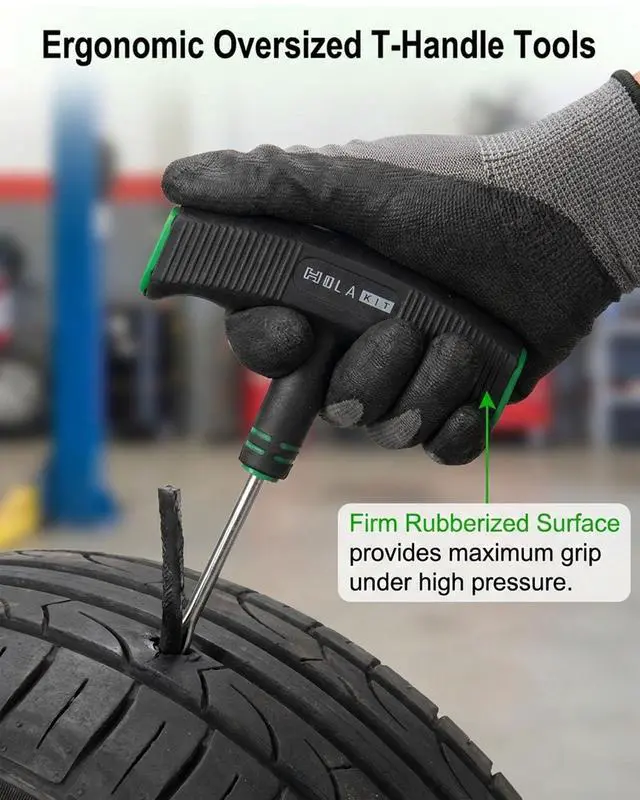 Alt view image 3 of 12 - 20PCS Tire Repair Kit Flat Tire Plug Kit includes Ergonomic T-Handle Tools with Rubber Covered Grip, 2 Sizes Tire Repair strips, Knife, Tire Pressure Gauge & Lubricant Car, SUV, Motorcycle, ATV