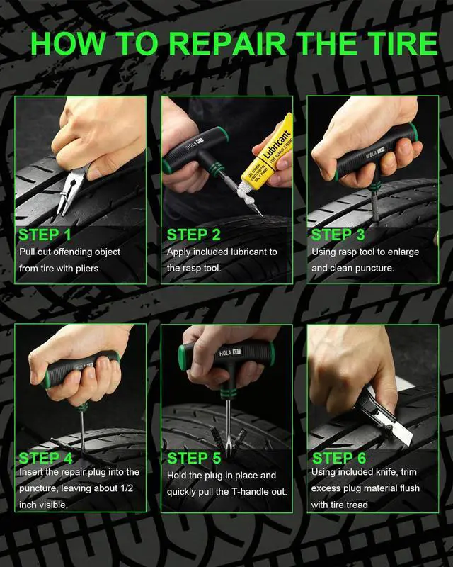 Alt view image 5 of 12 - 20PCS Tire Repair Kit Flat Tire Plug Kit includes Ergonomic T-Handle Tools with Rubber Covered Grip, 2 Sizes Tire Repair strips, Knife, Tire Pressure Gauge & Lubricant Car, SUV, Motorcycle, ATV