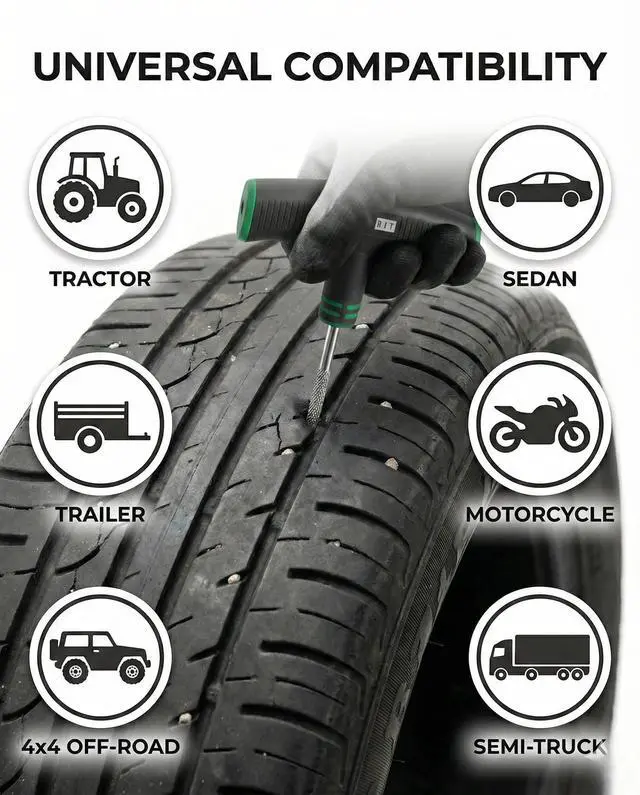 Alt view image 6 of 12 - 20PCS Tire Repair Kit Flat Tire Plug Kit includes Ergonomic T-Handle Tools with Rubber Covered Grip, 2 Sizes Tire Repair strips, Knife, Tire Pressure Gauge & Lubricant Car, SUV, Motorcycle, ATV