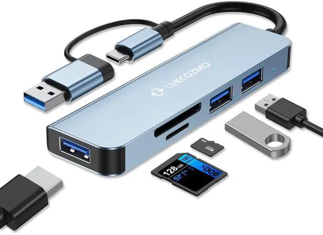 Main image of USB Hub 5 Ports, Multiple USB Hub 3.0 & TF/SD Card Reader, USB Splitter 5 in 1 USB Extender Compatible with MacBook/Pad Pro/Dell/HP Laptop/Phones
