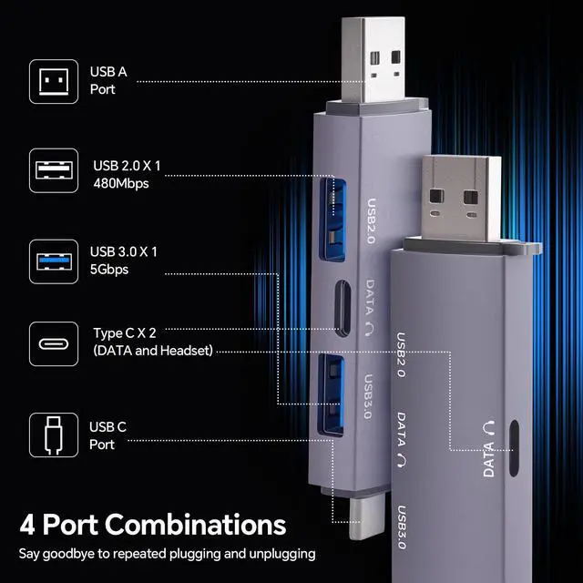 Alt view image 3 of 7 - USB Hub for Laptop, Aluminum 4 Ports USB Hub 3.0 USB Splitter Ultra-Slim Data Hub, USB Extender USB Multiport Adapter USB C Hub for Laptop,PC,Mac,Printer,Flash Drive,Mobile HDD,Phone and More