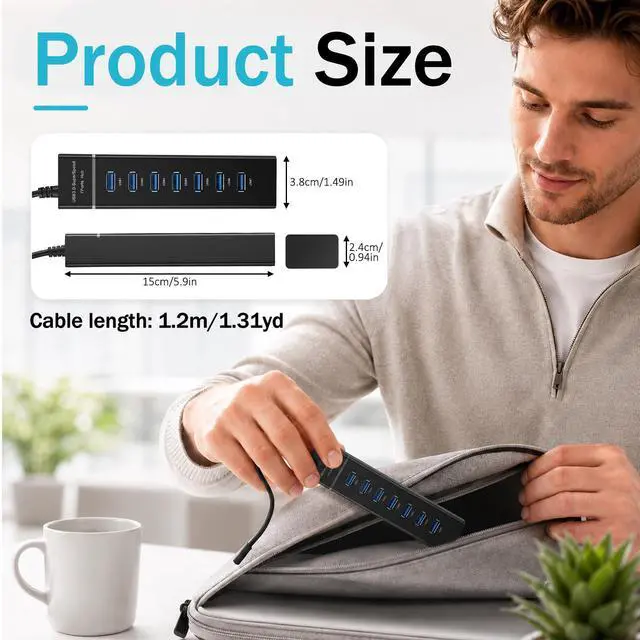 Alt view image 2 of 6 - 4Ft Long Cable USB Expander Hub 7-Port USB 3.0 Hub for Desktop 5GbpsUSB SplitterUSB Multiport Adapter for PC Desktop Laptop Mobile HDD Flash Drive