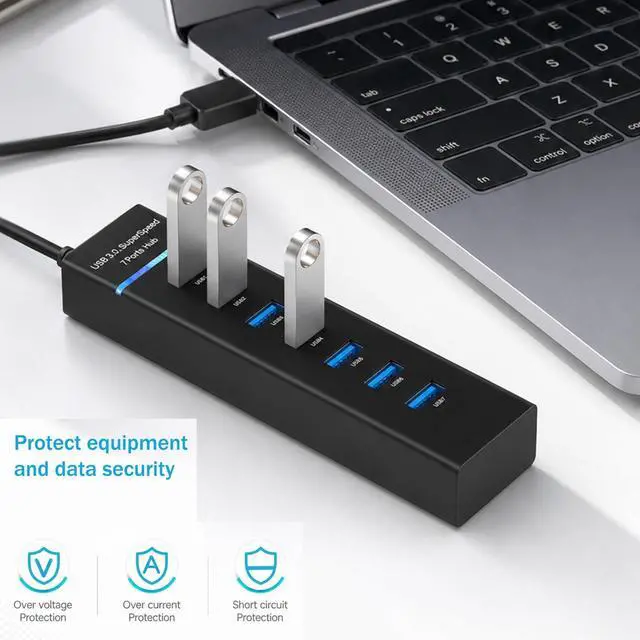 Alt view image 4 of 6 - 4Ft Long Cable USB Expander Hub 7-Port USB 3.0 Hub for Desktop 5GbpsUSB SplitterUSB Multiport Adapter for PC Desktop Laptop Mobile HDD Flash Drive