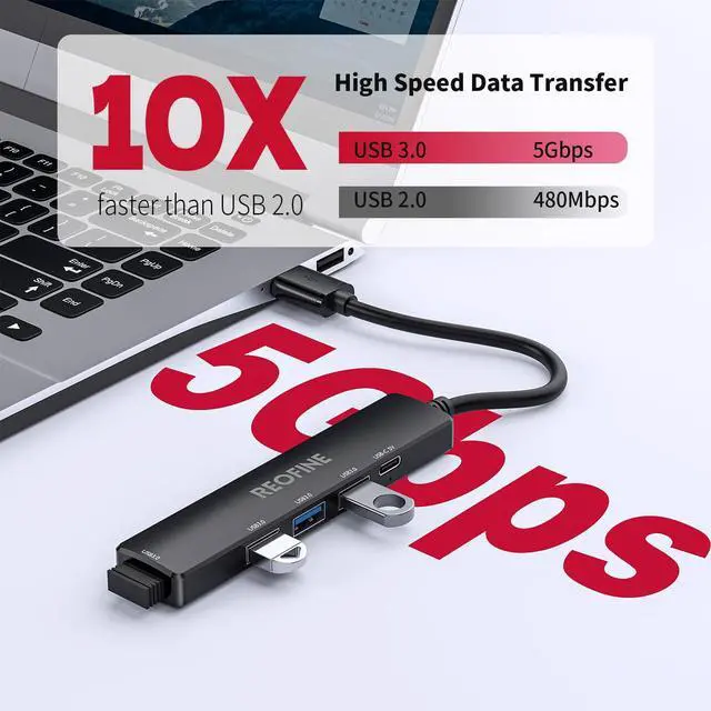 Alt view image 4 of 7 - 5-Port Powred USB 3.0 Hub,USB Hub Splitter,Portable USB Adapter Mini Multiport Expander for Desktop, Laptop, Gamepad,U Disk, Printer, Mouse, Keyboards