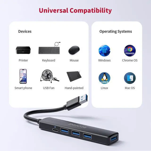 Alt view image 5 of 7 - 5-Port Powred USB 3.0 Hub,USB Hub Splitter,Portable USB Adapter Mini Multiport Expander for Desktop, Laptop, Gamepad,U Disk, Printer, Mouse, Keyboards