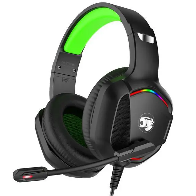 Main image of Gaming Headset with Microphone for Pc, Xbox One Series X/s, Ps4, Ps5, Switch, Stereo Wired Noise Cancelling Over-Ear Headphones with Mic, RGB, for Computer, Laptop, Mac, Nintendo (Green)