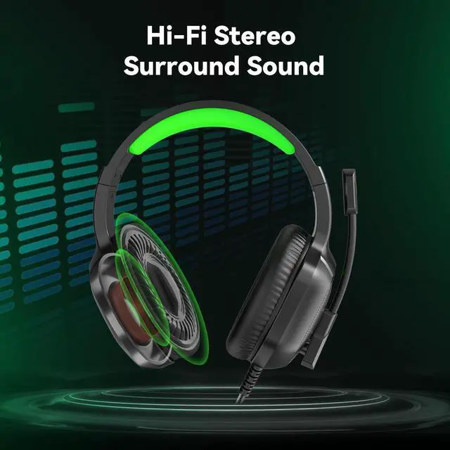 Alt view image 2 of 6 - Gaming Headset with Microphone for Pc, Xbox One Series X/s, Ps4, Ps5, Switch, Stereo Wired Noise Cancelling Over-Ear Headphones with Mic, RGB, for Computer, Laptop, Mac, Nintendo (Green)