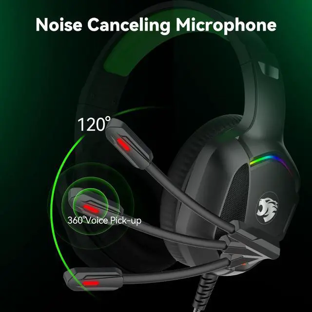 Alt view image 3 of 6 - Gaming Headset with Microphone for Pc, Xbox One Series X/s, Ps4, Ps5, Switch, Stereo Wired Noise Cancelling Over-Ear Headphones with Mic, RGB, for Computer, Laptop, Mac, Nintendo (Green)