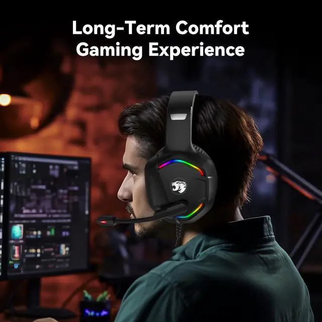 Alt view image 4 of 6 - Gaming Headset with Microphone for Pc, Xbox One Series X/s, Ps4, Ps5, Switch, Stereo Wired Noise Cancelling Over-Ear Headphones with Mic, RGB, for Computer, Laptop, Mac, Nintendo (Green)