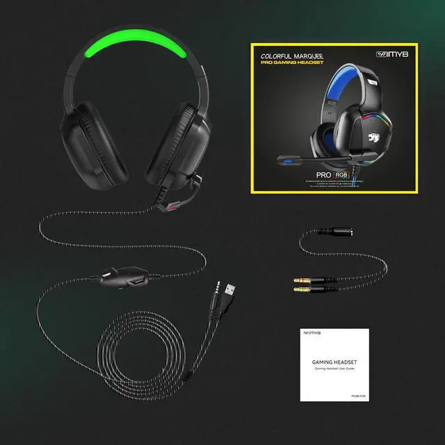 Alt view image 6 of 6 - Gaming Headset with Microphone for Pc, Xbox One Series X/s, Ps4, Ps5, Switch, Stereo Wired Noise Cancelling Over-Ear Headphones with Mic, RGB, for Computer, Laptop, Mac, Nintendo (Green)