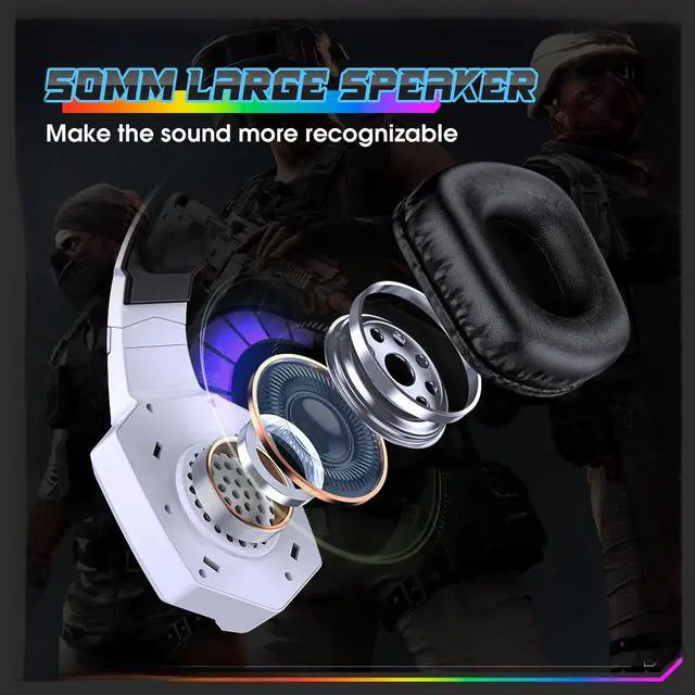 Alt view image 2 of 7 - Gaming Headset with Microphone, Gaming Headphones Compatible for PS4 PS5 Xbox PC with RGB Lights, PlayStation Headset with Noise Reduction 7.1 Surround Sound Over-Ear and Wired 3.5mm Jack