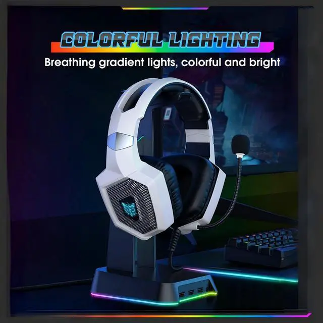 Alt view image 5 of 7 - Gaming Headset with Microphone, Gaming Headphones Compatible for PS4 PS5 Xbox PC with RGB Lights, PlayStation Headset with Noise Reduction 7.1 Surround Sound Over-Ear and Wired 3.5mm Jack