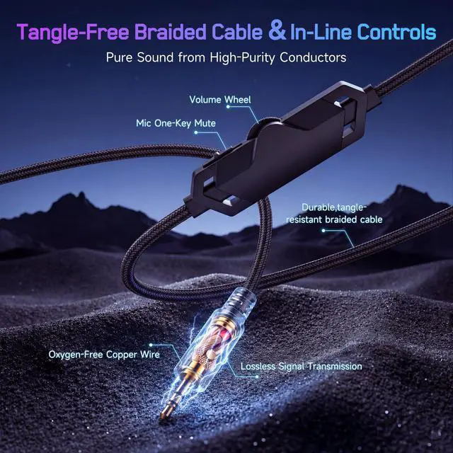 Alt view image 6 of 7 - H20 Stereo Gaming Headset with Adapter Kit-Includes 3.5mm,USB-C,USB-A,PC Splitter,for PC, PS5, PS4,Xbox, Switch,X|S,Over-Ear Noise Cancelling Wired Headphones with Microphone for phone,Laptop