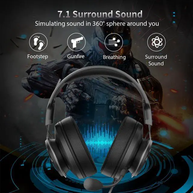Alt view image 4 of 6 - 7.1 Hi-Res Sound PC Gaming Headset Weird USB Over-Ear Headphone Noise Cancelling Mic RGB Light for PC PS4 Laptop Mac Desktop