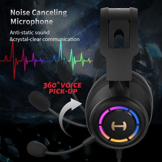 Alt view image 3 of 6 - 7.1 Hi-Res Sound PC Gaming Headset Weird USB Over-Ear Headphone Noise Cancelling Mic RGB Light for PC PS4 Laptop Mac Desktop