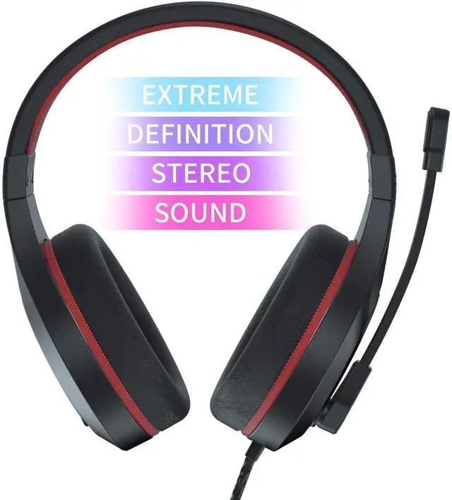 Alt view image 5 of 7 - MH601 Headphones with Microphone Wired Headset with Active Noise Canceling Microphone, 3.5mm Audio Jack Stereo Headphone - Red (Game/Work/School)