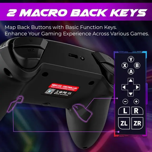Alt view image 4 of 7 - Pro Controller - Wireless Gamepad for Switch, PC (Windows & Steam), Steam Deck Bluetooth Gaming Controller with 2 Remap Keys, Rechargeable Battery, RGB Breathing Light, Adjustable Vibration