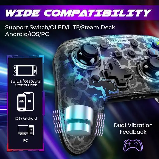Alt view image 2 of 7 - Pro Controller - Wireless Gamepad for Switch, PC (Windows & Steam), Steam Deck Bluetooth Gaming Controller with 2 Remap Keys, Rechargeable Battery, RGB Breathing Light, Adjustable Vibration