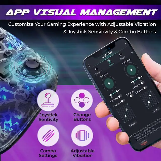 Alt view image 6 of 7 - Pro Controller - Wireless Gamepad for Switch, PC (Windows & Steam), Steam Deck Bluetooth Gaming Controller with 2 Remap Keys, Rechargeable Battery, RGB Breathing Light, Adjustable Vibration