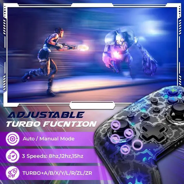 Alt view image 5 of 7 - Pro Controller - Wireless Gamepad for Switch, PC (Windows & Steam), Steam Deck Bluetooth Gaming Controller with 2 Remap Keys, Rechargeable Battery, RGB Breathing Light, Adjustable Vibration