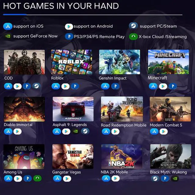 Alt view image 6 of 7 - Wireless Mobile Gaming Controller Gamepad for iPhone/Android/iPad/PC/Switch/PS4/iPad Joystick with Phone Holder, Supported Cloud Game, Streaming on PS5/X-box, Turbo, Direct Play, iPhone 17