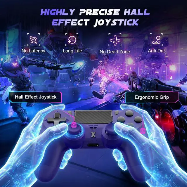 Alt view image 2 of 7 - Wireless Controller for PS-4, Gamepad with Dual Vibration/Hall Effect Joysticks/Six-axis Gyroscope Sensor/Touchpad, Built-in Speaker & Headphone Jack, Compatible with PS4/Slim/Pro Console/PC